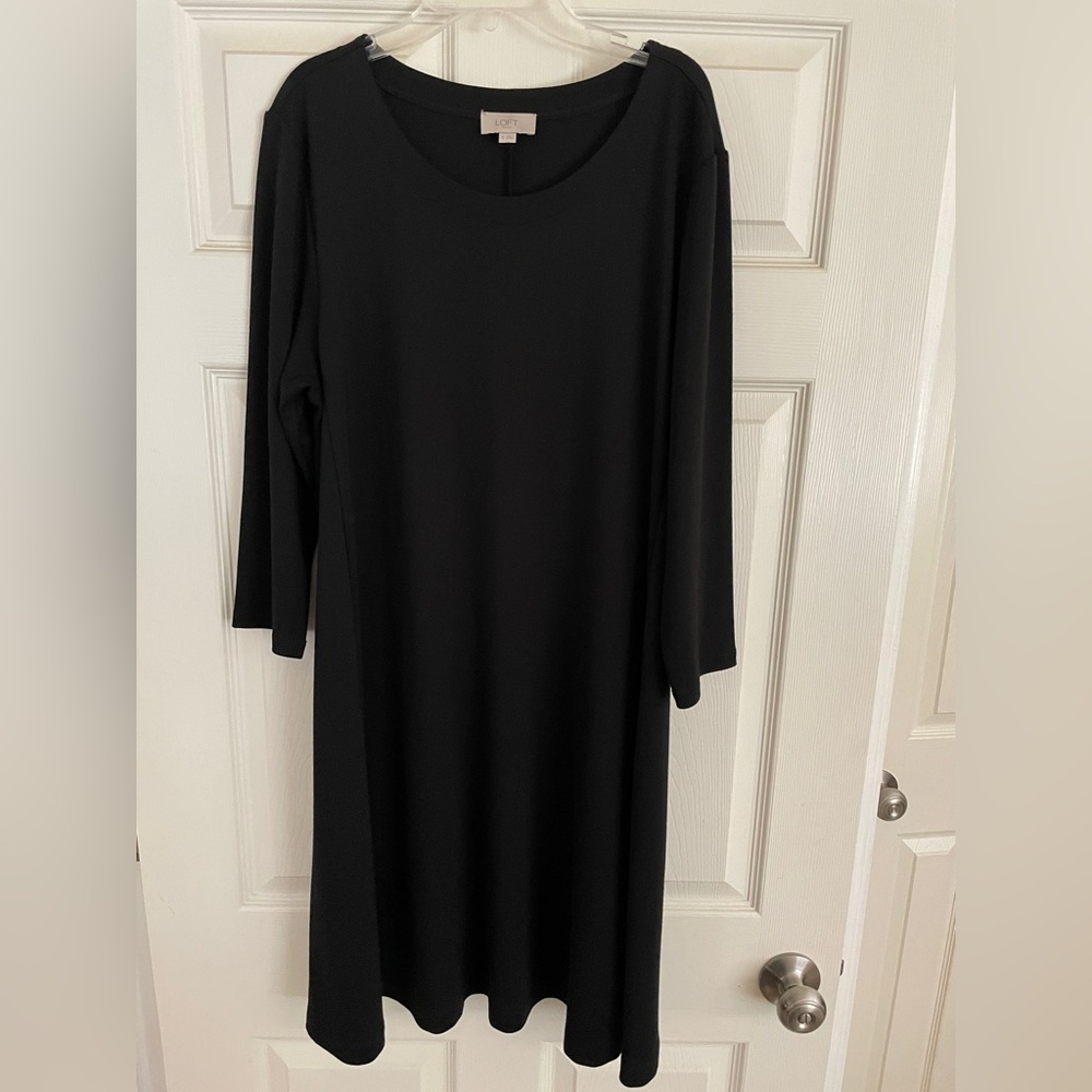 LOFT Black Long Sleeve Swing Dress